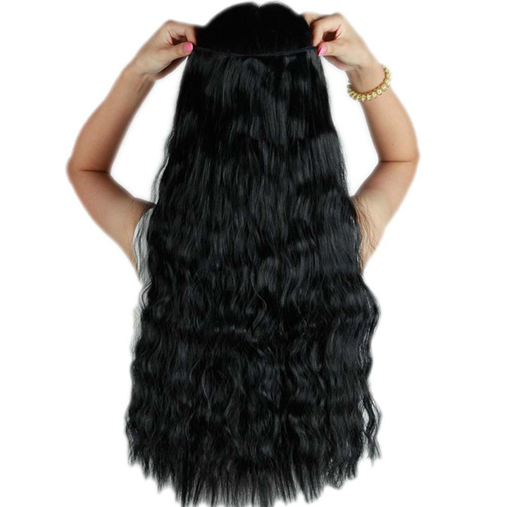 S-noilite 22 Inches 3/4 Full Hea Long Corn Wave Clip in Hair Extensions One Piece Hairpiece Synthetic Fiber for Women Lady Girl Dark Black