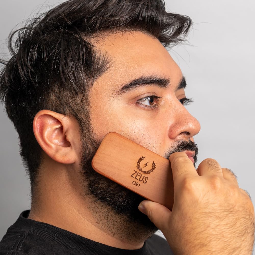 Zeus 100% Boar Bristle Beard Brush for Men - Medium Firm Bristles, Military-Style Palm Brush for Softer, Healthier and More Lustrous Beards - Made in Germany