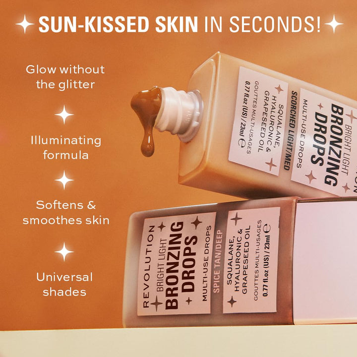 Revolution, Bright Light Bronzing Drops, Bronze & Glow for Face & Body, Infused with Hyaluronic Acid, Vegan & Cruelty-Free, Bronze Scorched, 0.77 fl oz