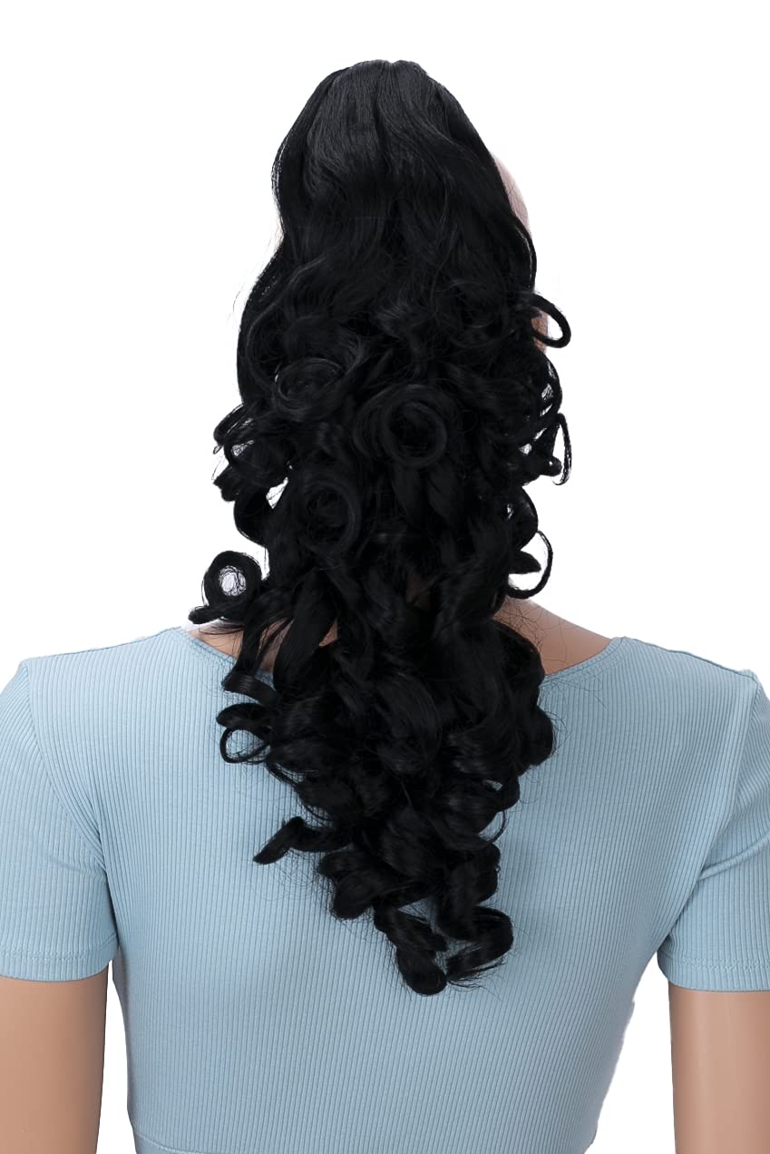 PRETTYSHOP 18 Hair Piece Pony Tail Extension BLACK Voluminous & Fullness curled wavy Heat-Resisting H63