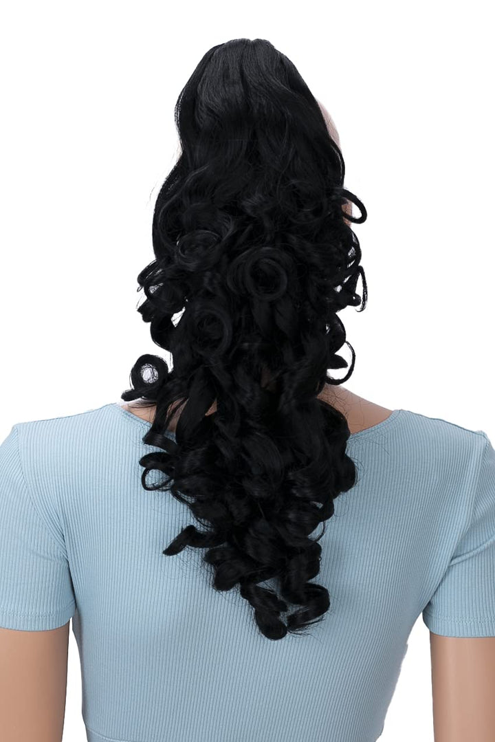 PRETTYSHOP 18 Hair Piece Pony Tail Extension BLACK Voluminous & Fullness curled wavy Heat-Resisting H63