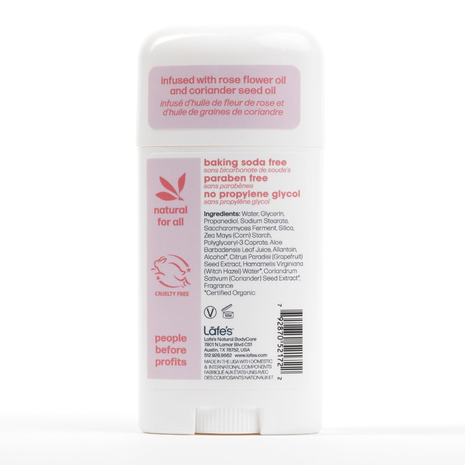 Lafe's Natural Organic Deodorant Stick Easy Twist, Bliss Scented Iris and Rose 2.25 Ounce