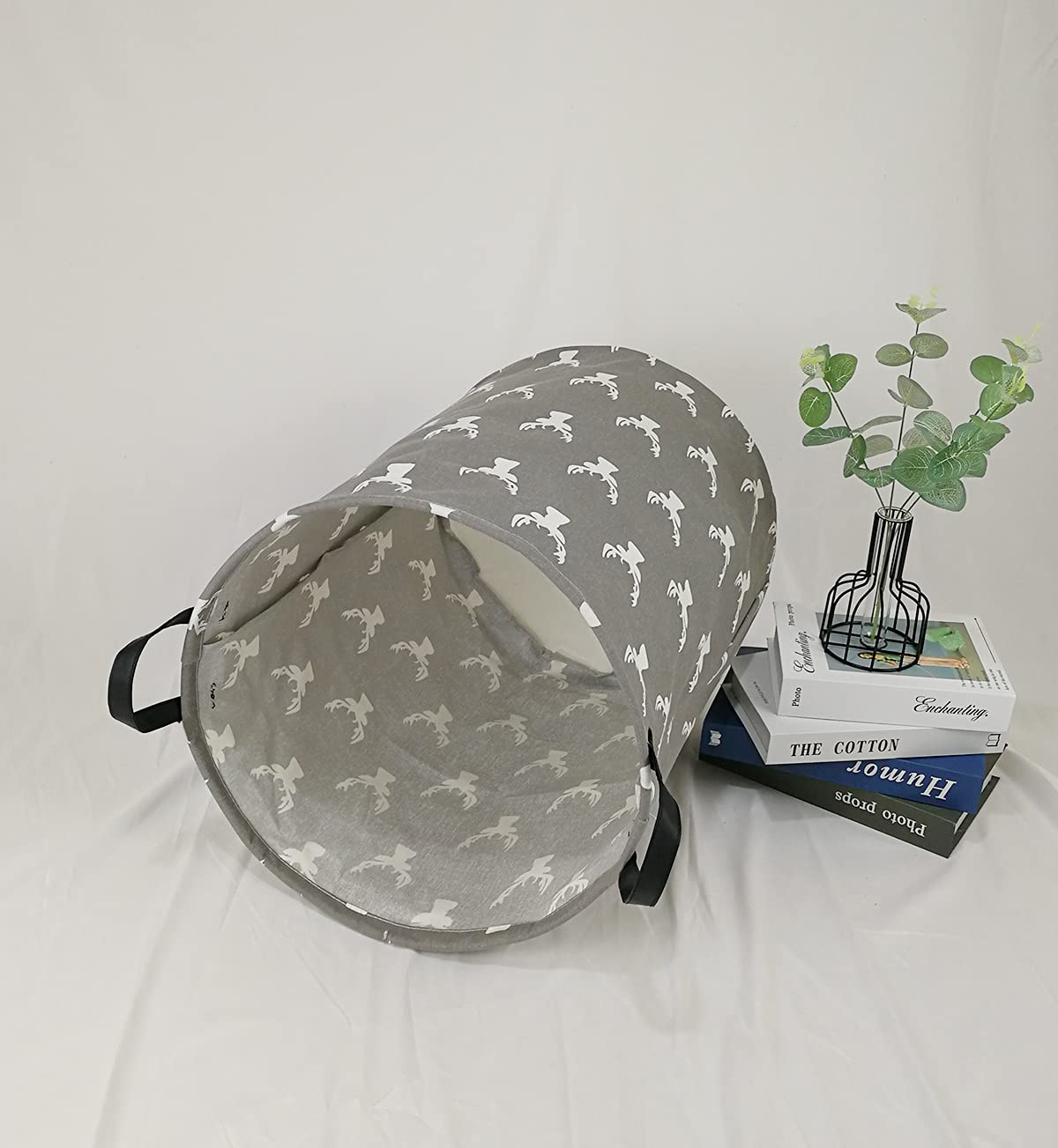 KUNRO Large Sized Storage Basket Waterproof Coating Organizer Bin Laundry Hamper for Nursery Clothes Toys (Grey deer)