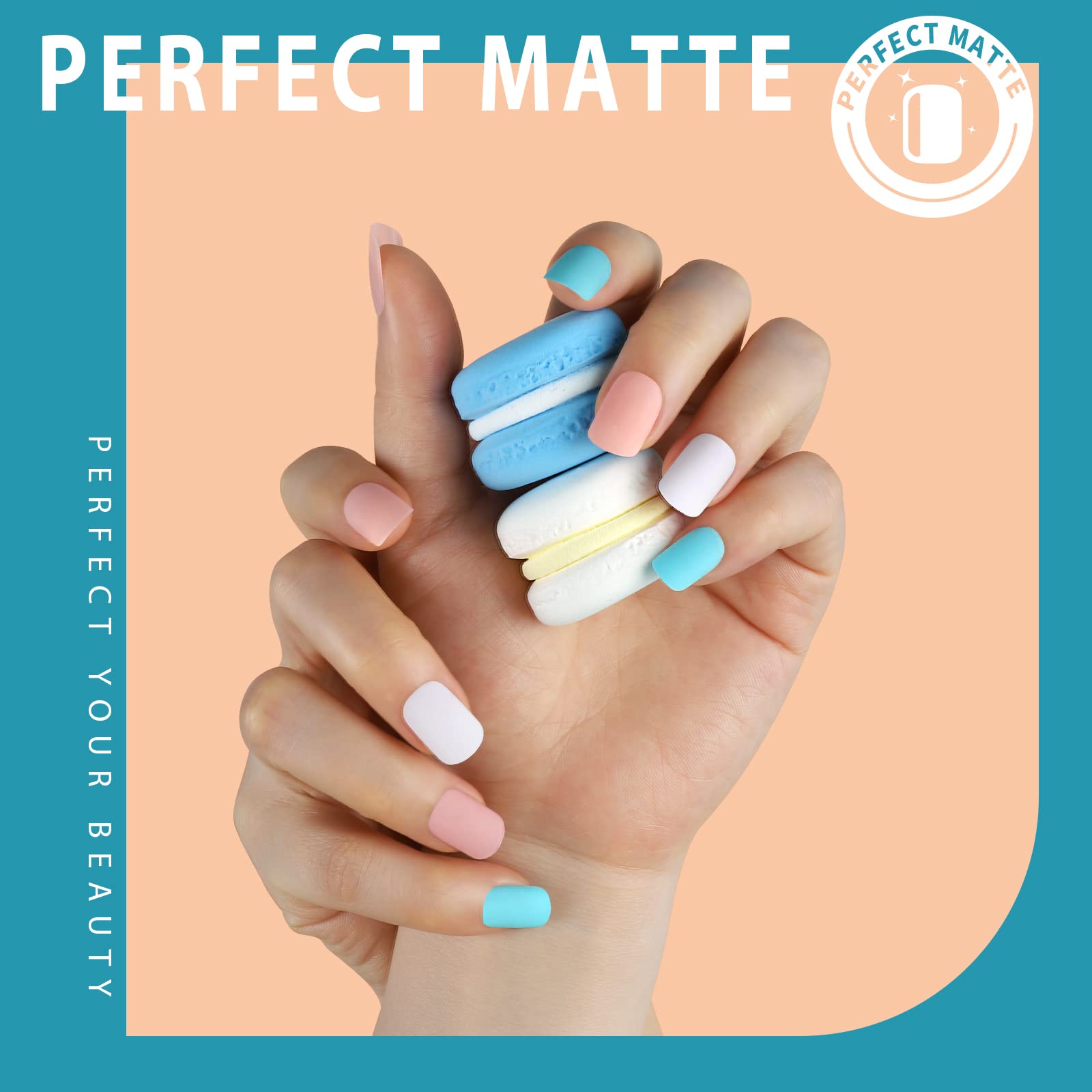 Teenitor Matte Press On Nails, 288pcs Short False Nails in 12 Sizes With Adhesives