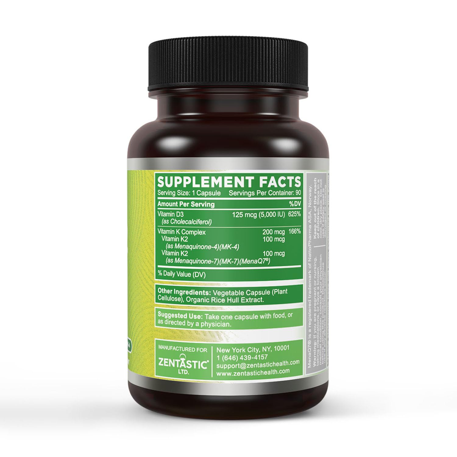 Zentastic Vitamin D3 K2, 5000IU & 200mcg, Vitamin D & Patented MK7 & MK4 for 3-in-1 Complex Support - Vegetarian, Non-GMO, 90 Caps