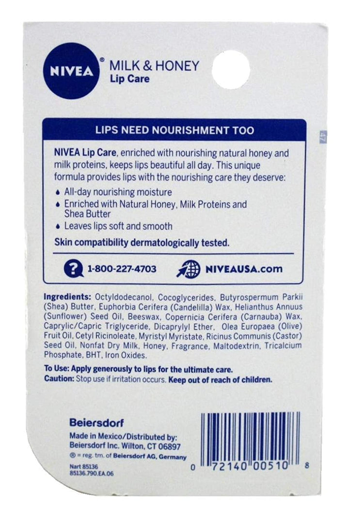 Nivea Lip Care a Kiss of Milk and Honey Soothing Lip Care (4 Pack)