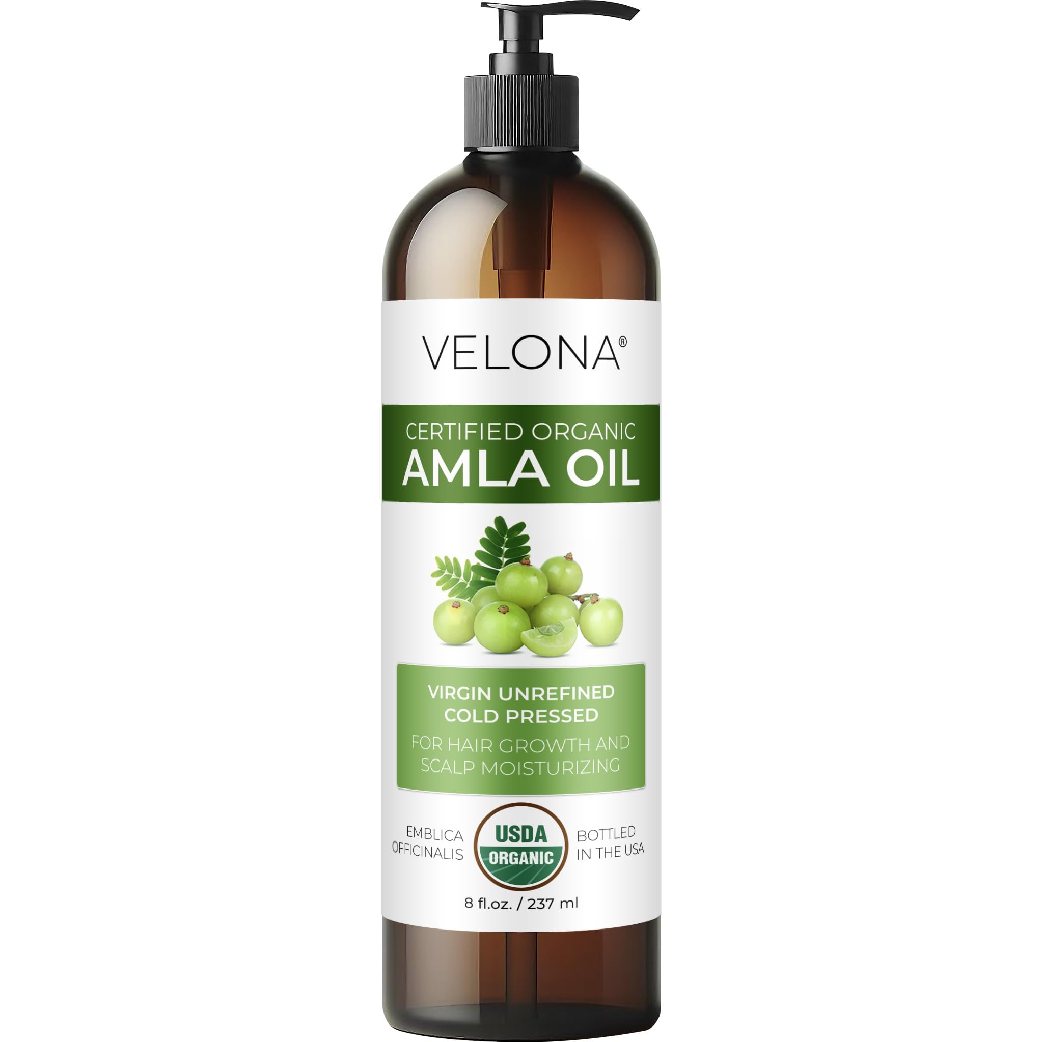velona Amla Oil USDA Certified Organic - 8 oz | 100% Pure and Natural Carrier Oil | Extra Virgin, Unrefined, Cold Pressed | Hair Growth, Body, Face & Skin Care | Use Today - Enjoy Results…
