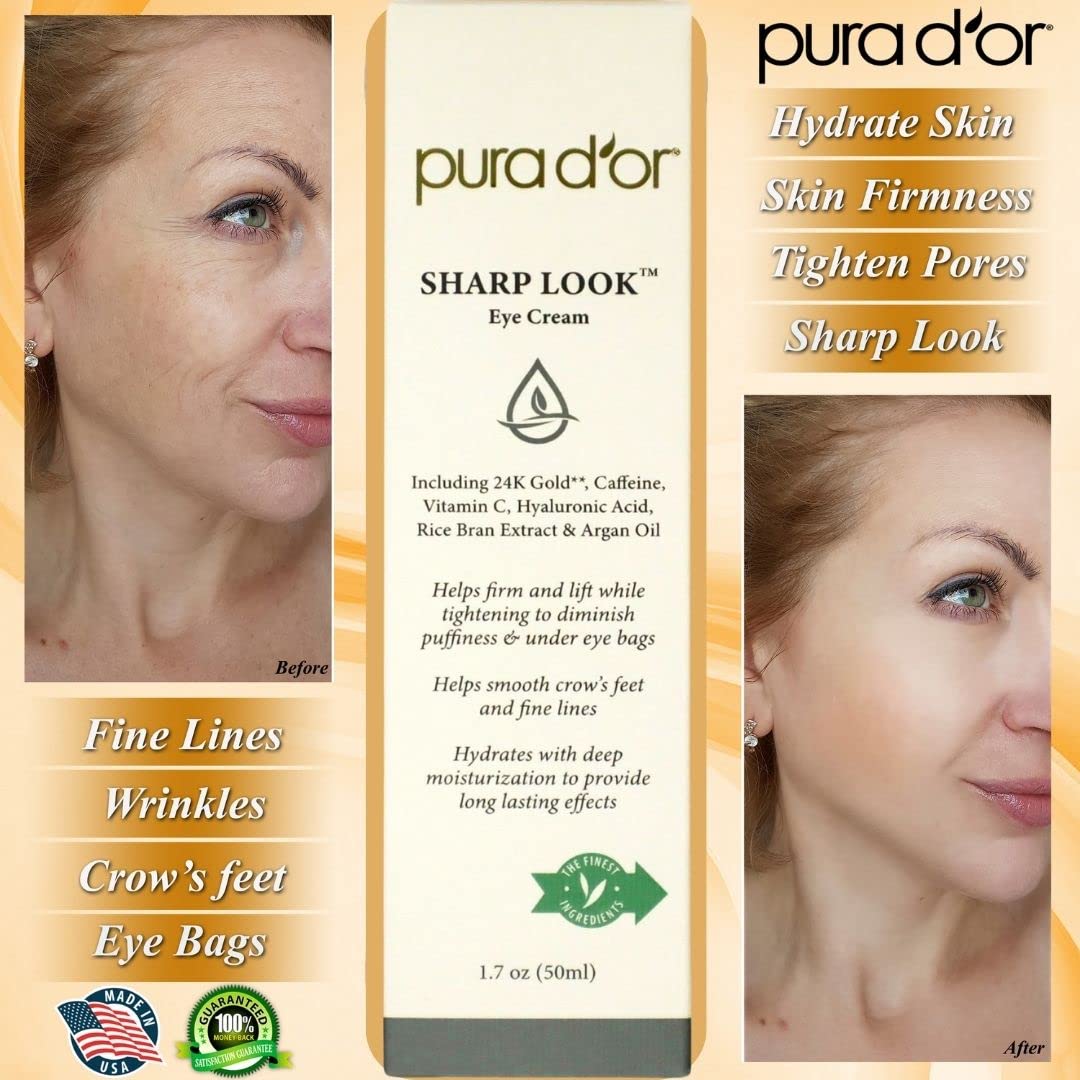 PURA Dââ‚¬â„¢OR Sharp Look Eye Cream - Youth-Enhancing Eye Cream For Firm Lift and Reduced Appearance of Wrinkles and Fine Lines, Puffiness and Under Eye Bags With 24K Gold (1.7oz)