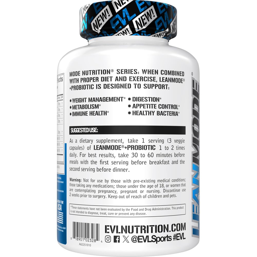 Evlution Nutrition Leanmode + Probiotic, Advanced Probiotic Capsule Supplement, 15 Billion CFUs per Serving, Digestive Support & Gut Health (40 Servings)