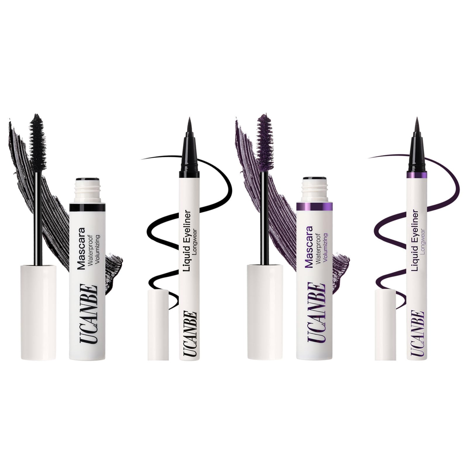 UCANBE Black and Purple Mascara and Liquid Eyeliner Set, Waterproof Colored Eye Makeup Duo - Enhance Your Gaze with Natural Lasting Lift & Curl for Lashes and Pigmented Smudge-Proof Eye Liner