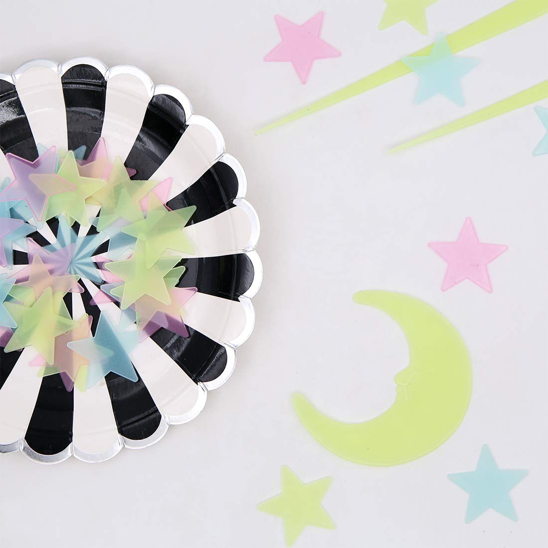 3D Glow in The Dark Star and Moon Wall Stickers,300 Pcs Glowing Stars 2 Pcs Moon and 12 Pcs Glow Meteors Luminous Stickers Fluorescent Ceiling Decals for Kids Boys Girls Bedroom Decoration