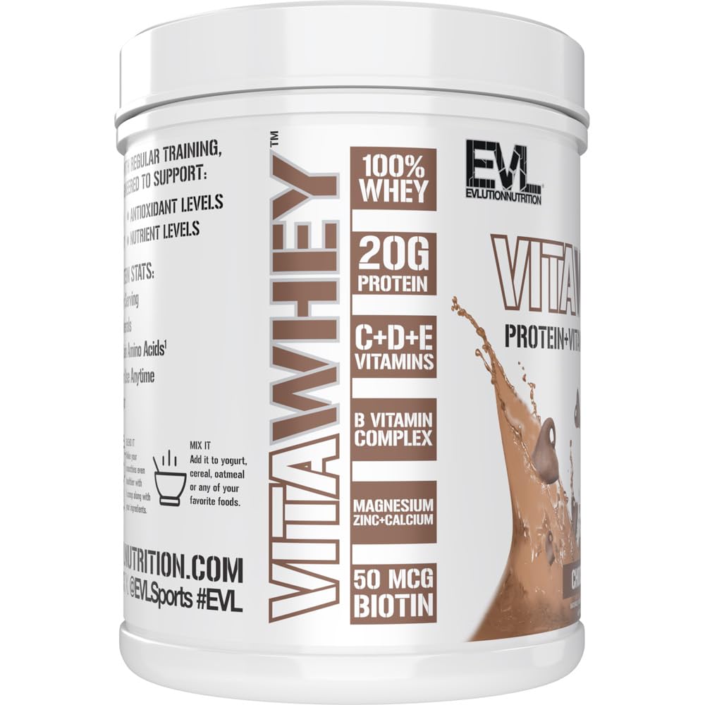 Evlution Nutrition VitaWhey - 100% Whey - Vitamins & Minerals - Muscle Growth, Strength & Recovery - Multivitamin Protein Powder - 20g Protein Per Serving - Fast Absorbing - 20svg - Chocolate