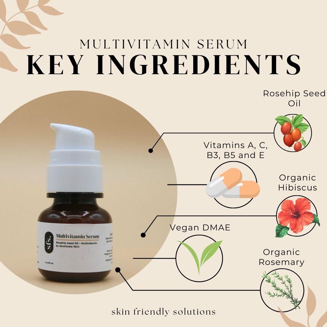 Multivitamin Serum Formulated with Vitamins A, C, B3, B5, and E | Face Serum for Glowing Skin | Facial Serum for Dark Spot Treatment | Suitable for Sensitive Skin | Facial Serum Anti Aging Vitamin C