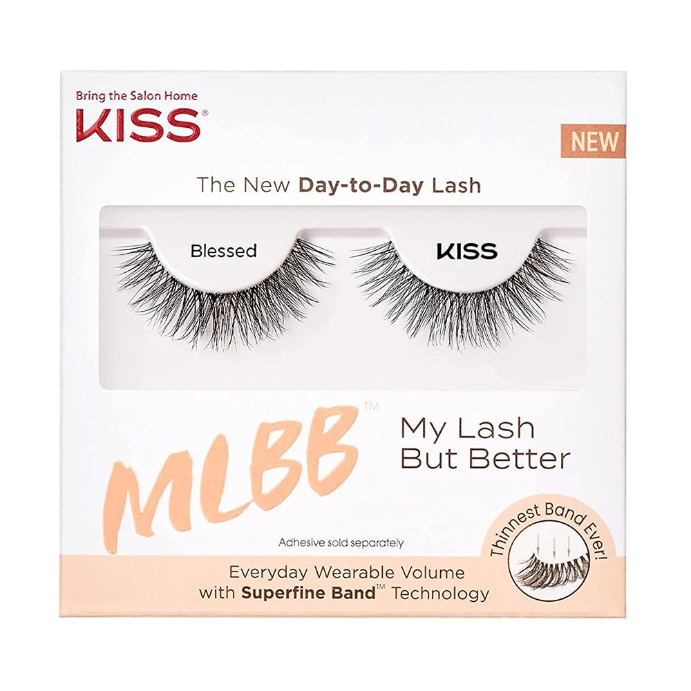 KISS MLBB My Lash But Better False Eyelashes, Everyday Wearable Volume with Superfine Band Technology, Easy To Apply, Reusable, Cruelty-Free, Strip Lashes, Blessed, 1 Pair Fake Eyelashes