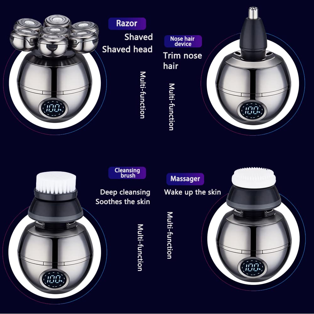 Upgrade 7 Heads Men’s 5-in-1 Electric Head Shaver for Bald Men,Multifunctional Electric Razor for Men,Cordless Rechargeable Travel Groomin Hair Trimmer Kits
