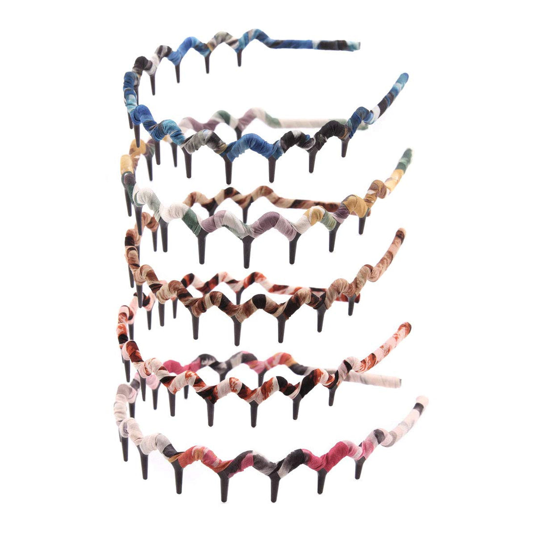 Numblartd 5 Pcs Leopard Print Wrapping Toothed Wavy Headband Zigzag Comb Hair Band - Women Fashion Hair Hoop Hairband Hair Accessory (Color Random)