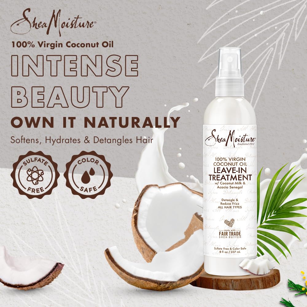 Shea Moisture 100% Virgin Coconut Oil Daily Hydration Leave-In Treatment w/ Coconut Milk & Acacia Senegal, Pack of 1