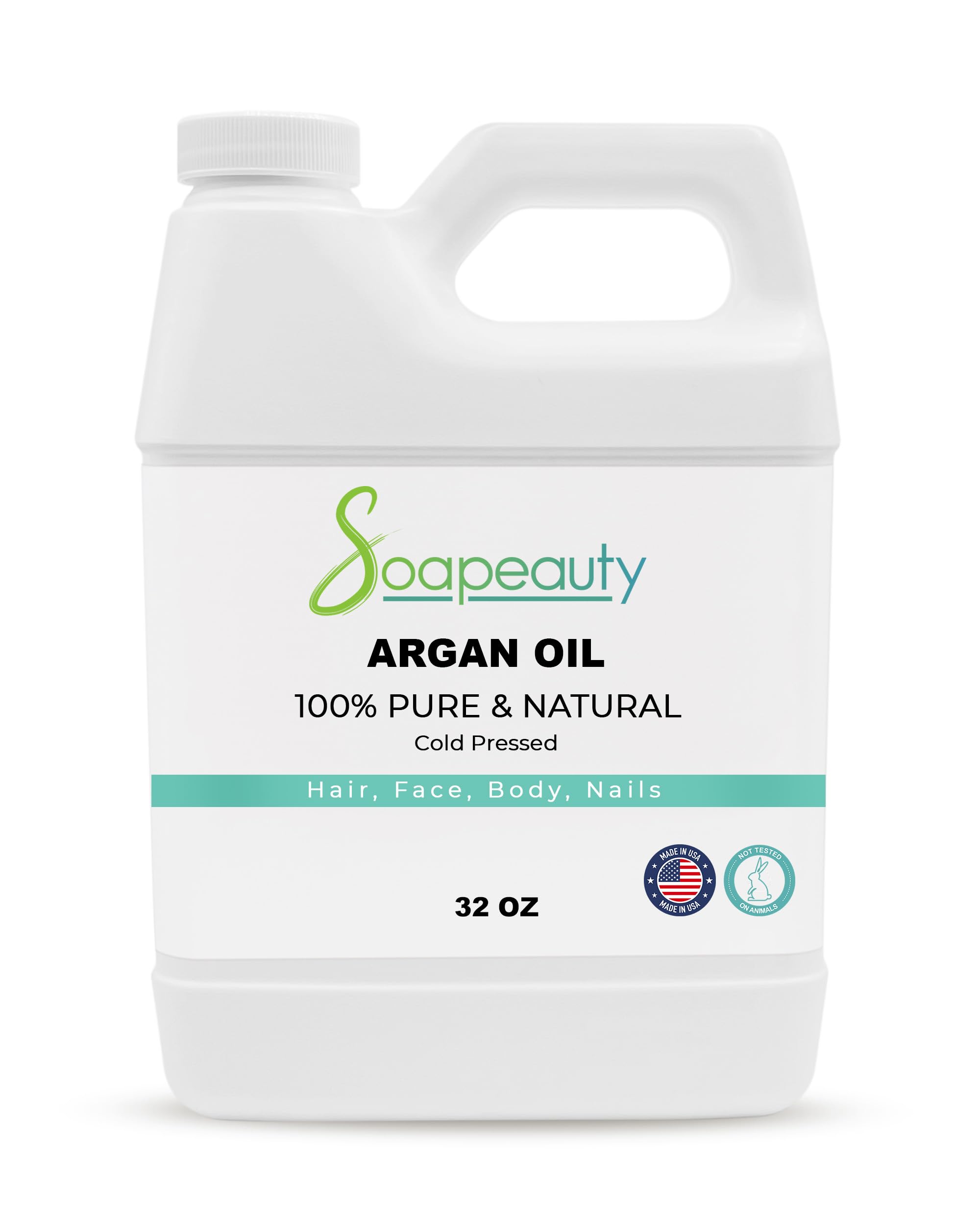 Soapeauty Cold Pressed Refined ARGAN Oil | 100% Natural & Pure | Carrier for Essential Oils, Skin, Face, Nails, Hair Growth & Body Moisturizer | 32 fl oz
