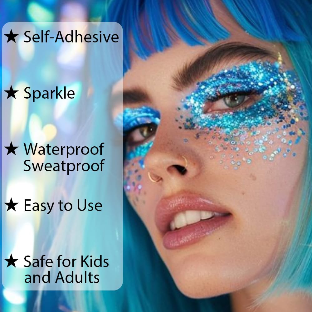 Mysense Gold Body Glitter Gel,Mardi Gras Face Glitter Makeup,Music Festival Rave Accessories,Chunky Mermaid Glitter Sequins for Face Eye Hair Decorations,Sparkling Glitter Face Paint for Women,30g