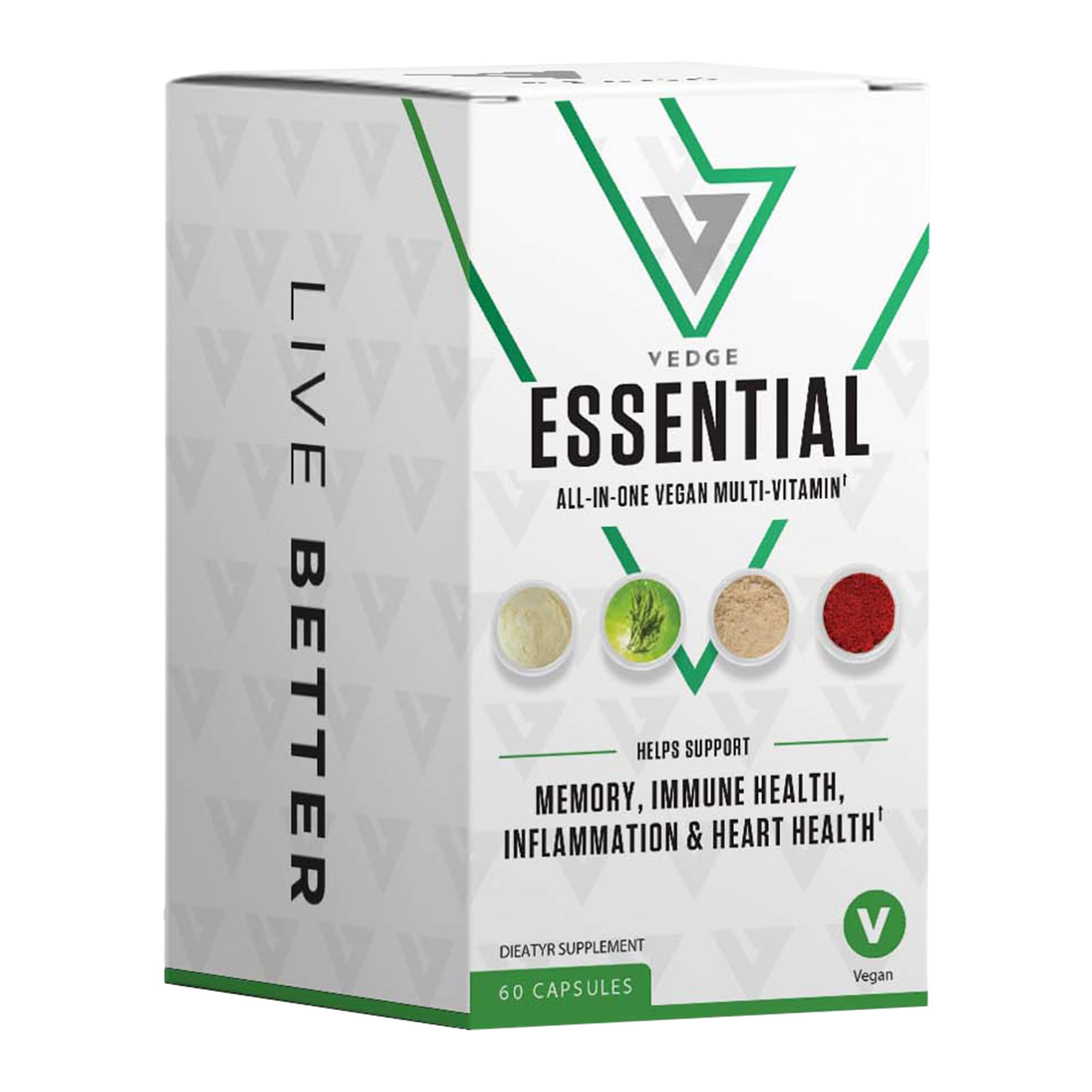vedge Vegan Omega 3 - Daily Multivitamin Contains Vitamin D, Vitamin B12, Algal Oil for Vegan EPA & DHA - Natural Vitamins, Minerals - 30 Day Supply Nutrition Essential