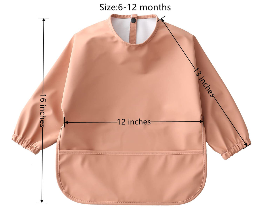 GZMM Waterproof Baby Bibs,Infant Toddler Long Sleeve Feeding Bib With Food Catcher,Wipe Clean & Washable