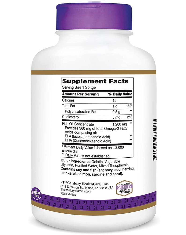21st Century Fish Oil 1200 mg Softgels, 140 Count