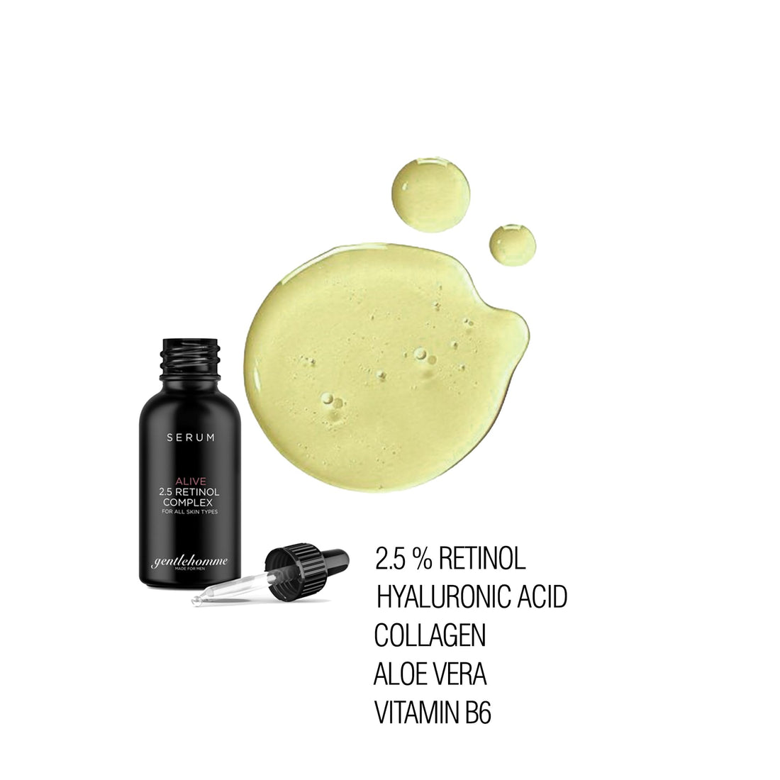 Gentlehomme Men's Anti-Aging Retinol Serum - Hydrating Serum with Hyaluronic Acid, Vitamin B6, and Aloe Vera - Reduces Signs of Aging, Dark Spots, and Fine Lines