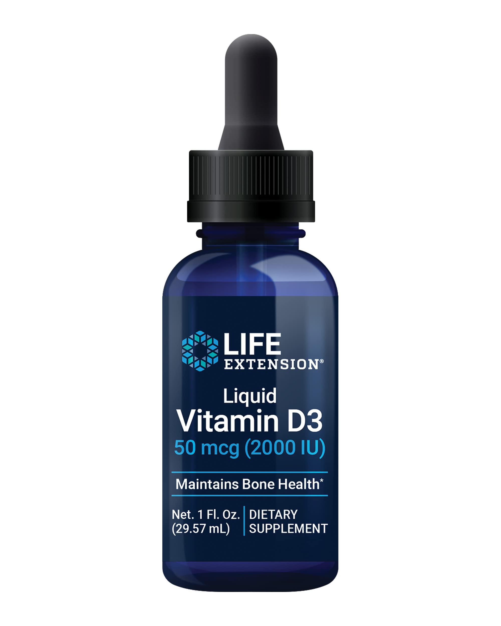 Life Extension Liquid Vitamin D3, 50 mcg (2000 IU), Immune System Support, Bone Health, Whole-Body Health, unflavored, Gluten-Free, Non-GMO, 29.57 ml