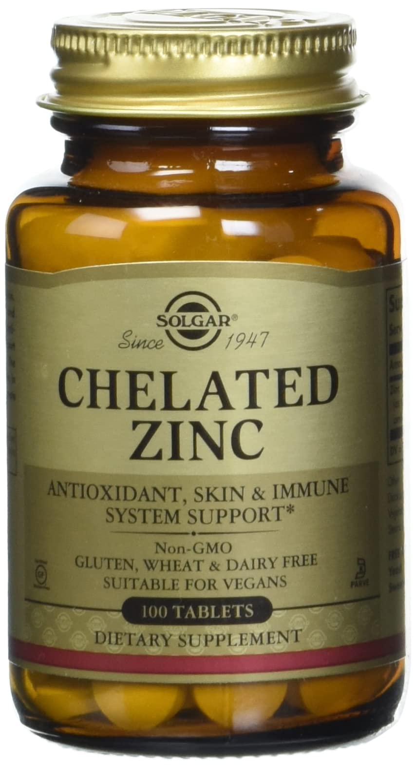 Solgar Chelated Zinc, 100 Tablets - Zinc for Healthy Skin - Cell Growth & Dna Formation, 100 Count (Pack of 12)