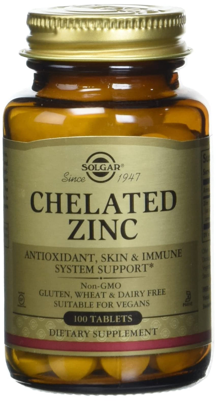 Solgar Chelated Zinc, 100 Tablets - Zinc for Healthy Skin - Cell Growth & Dna Formation, 100 Count (Pack of 12)