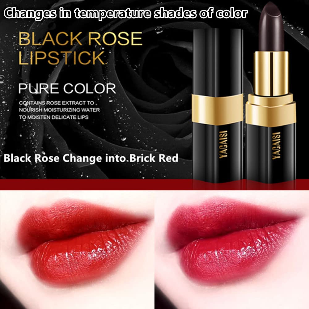 Go Ho Black Color Changing Magic Lipstick,Natural Lip Stain Gloss Moisturizing Long Lasting Lip Balm Labiales Magicos Nutritious Lipstick For Women(Black Rose Changing Red)