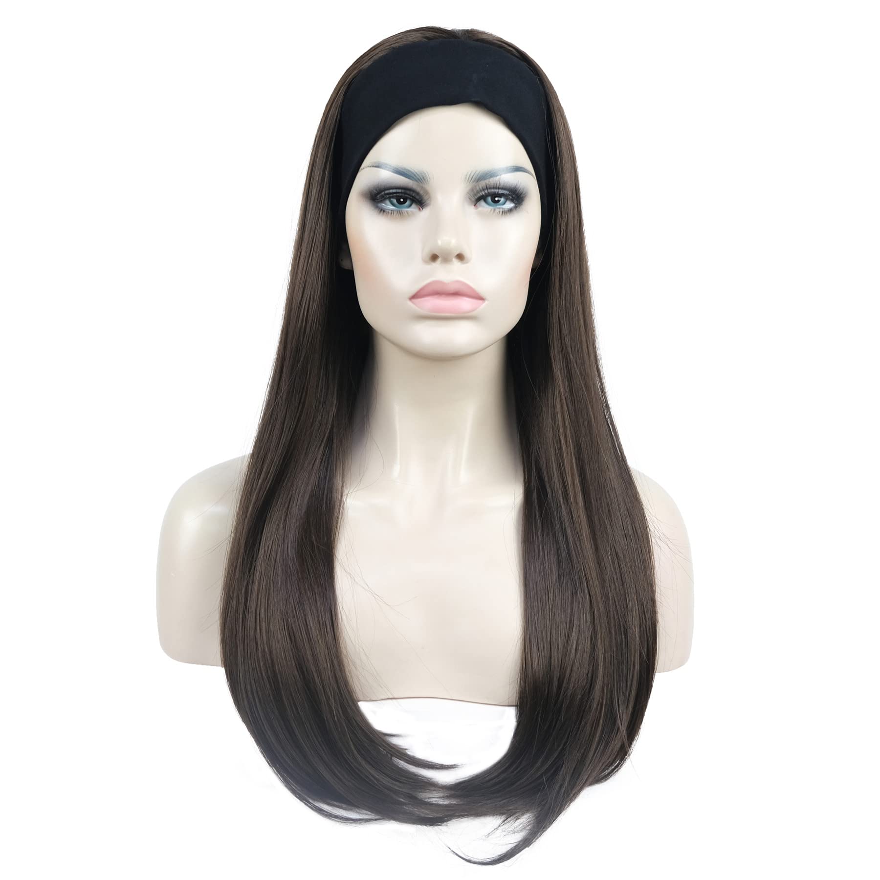 #6-Chestnut Brown: Aimole Long Straight 3/4 Women'S Wigs Hair Piece Synthetic Hair With Black Headband(6-Chestnut Brown)