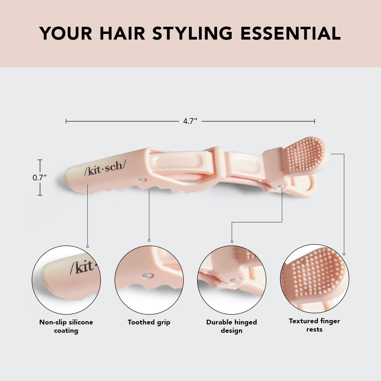 KITSCH Blush No Slip Crocodile Clip 3Pc, 3 EA