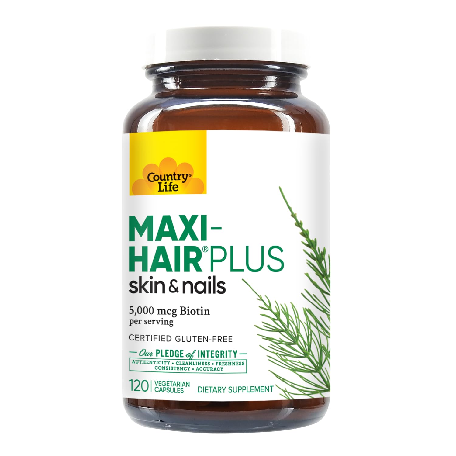 Country Life, Maxi-Hair Plus Biotin, Supports Healthy Hair, Skin and Nails, Daily Supplement, 120 ct
