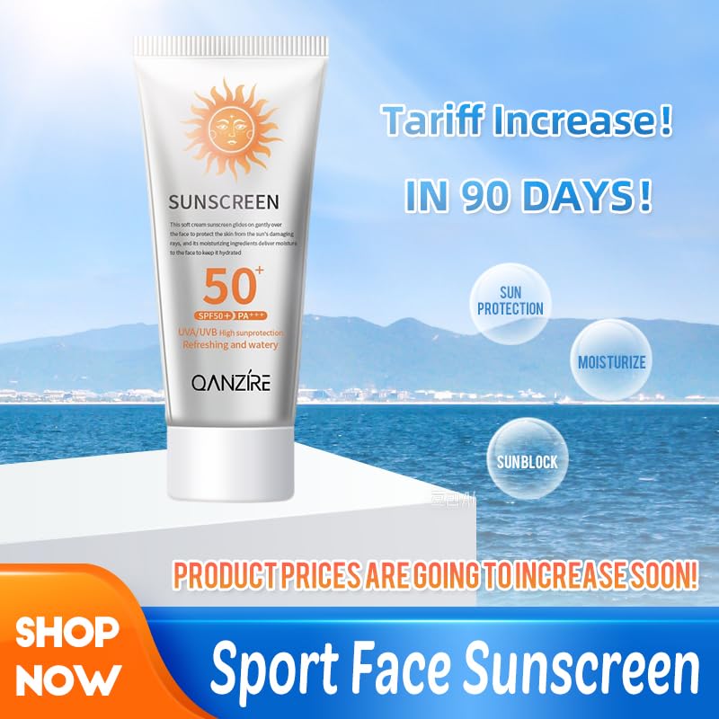 Sport Face Sunscreen, SPF 50, Water Resistant, Sweat Resistant Oil Free Sunscreen Lotion, Traveling for men, women, and children can be available, 1.76 oz
