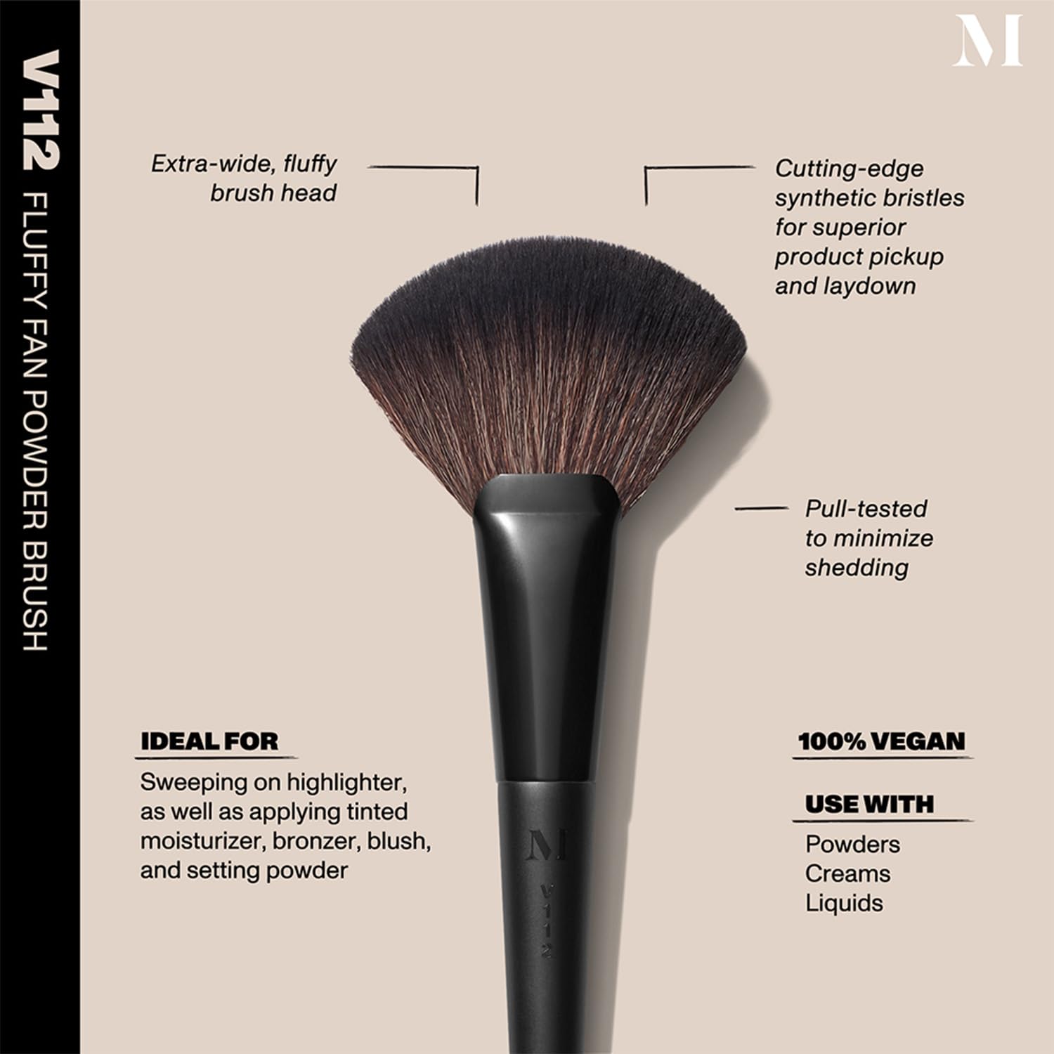 Morphe Fluffy Fan Highlighter Brush - Extra-Wide Makeup Brush with Multifunctional Tip - Cutting-Edge Synthetic Bristles for Product Pickup & Laydown - 100% Vegan - V112 (1 Count)