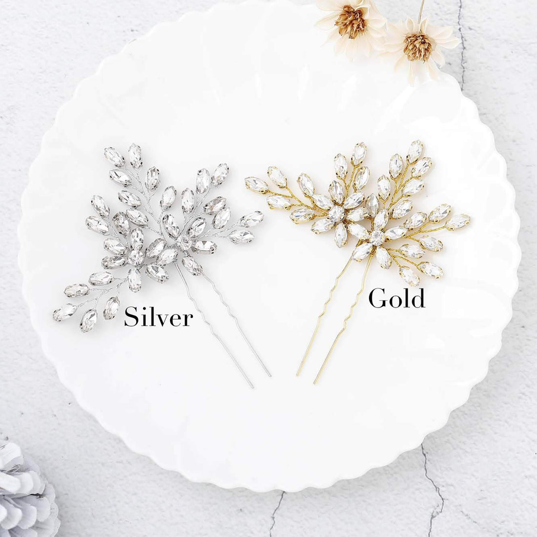Gold: Unicra Wedding Crystal Flower Hair Pins Decorative Wedding Bridal Hair Accessories For Brides Pack Of 2 (Gold)
