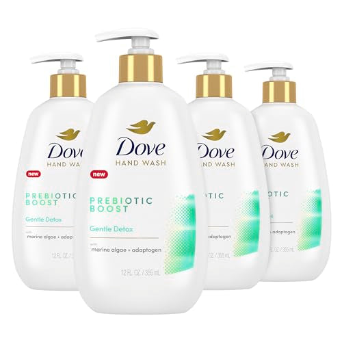 Dove Prebiotic Boost Hand Wash Gentle Detox 4 Count for Lasting Softness, with Marine Algae & Adaptogen, 12 oz