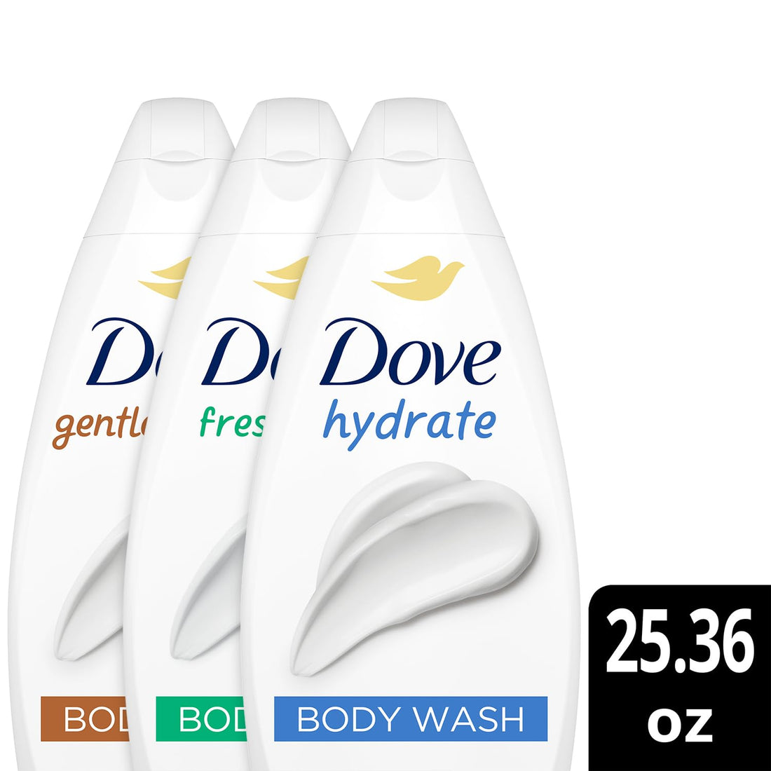Dove Body Wash Value-Size Variety 3-Pack – Hydrate, Fresh Care, and Gentle Pamper, 25.36 Oz Ea