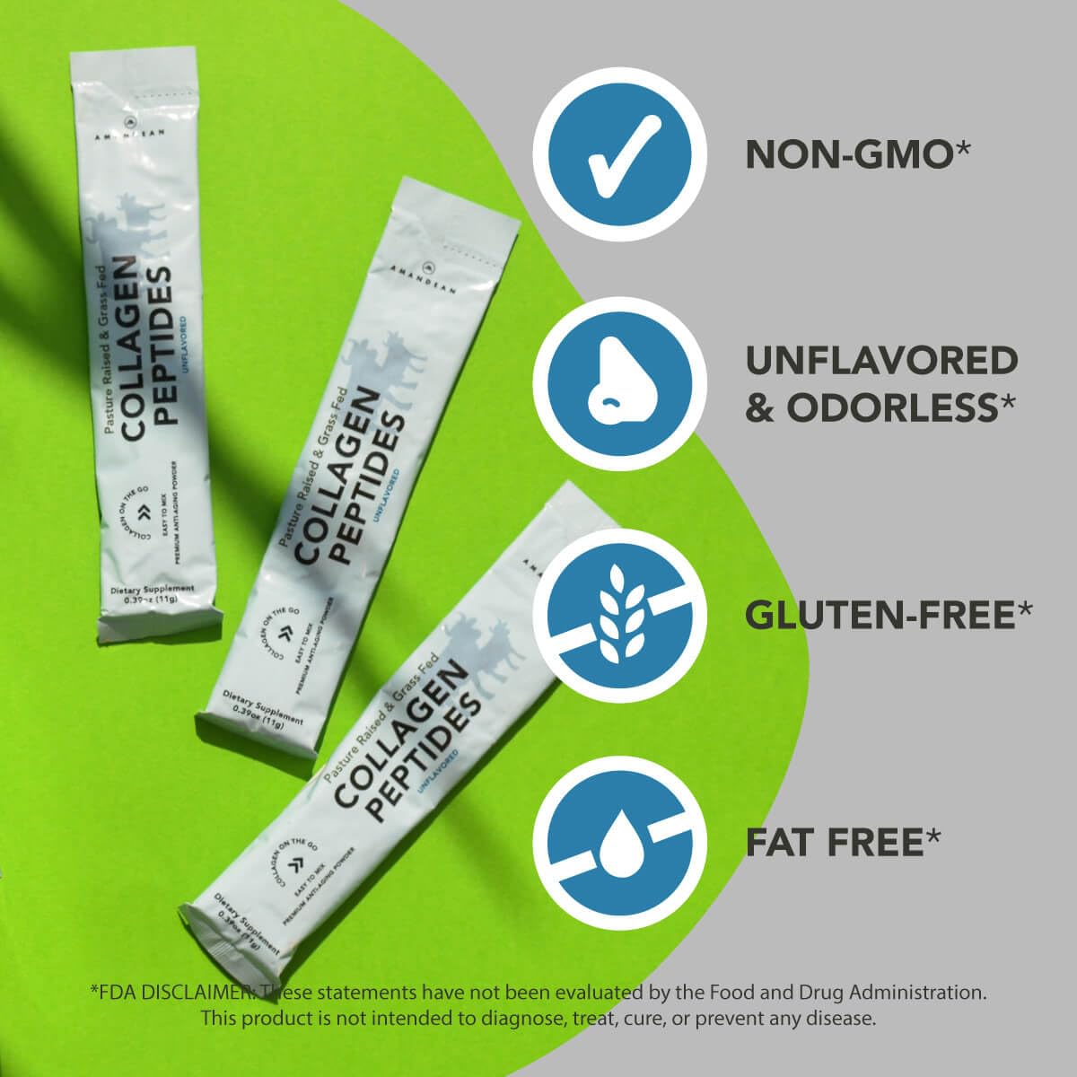 AMANDEAN Collagen Peptides Powder Packets | 30 Individual Stick Packs | Grass-Fed Hydrolyzed Collagen Protein | Unflavored, Easy to Mix | Travel Friendly | Promotes Healthy Gut, Skin, Hair, Nails.