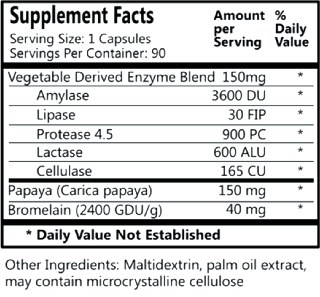 Daily Manufacturing VegeZyme™ Vegetarian Digestive Enzymes (Amylase, Lactase, Protease, Lipase, Cellulase, Bromelain & Papaya)