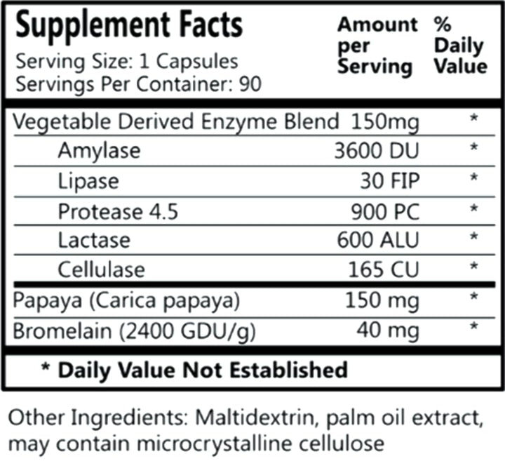 Daily Manufacturing VegeZyme™ Vegetarian Digestive Enzymes (Amylase, Lactase, Protease, Lipase, Cellulase, Bromelain & Papaya)