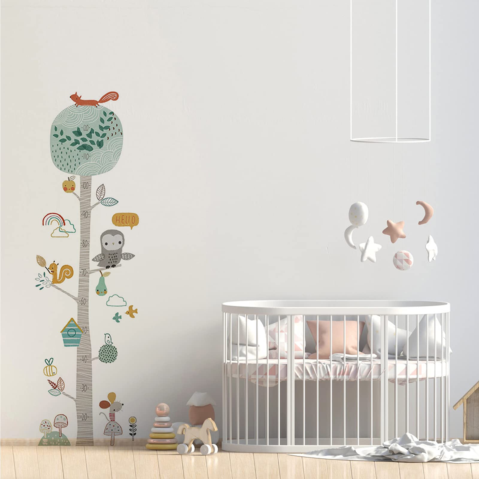 Kids Height Chart Wall Decals, Baby Growth Wall Ruler, Lovely Forest Animals Mouse Owl Squirrel Tree Height Measure Wall Stickers, Removable DIY Mural Decor for Kids Bedroom, Nursery, Classroom