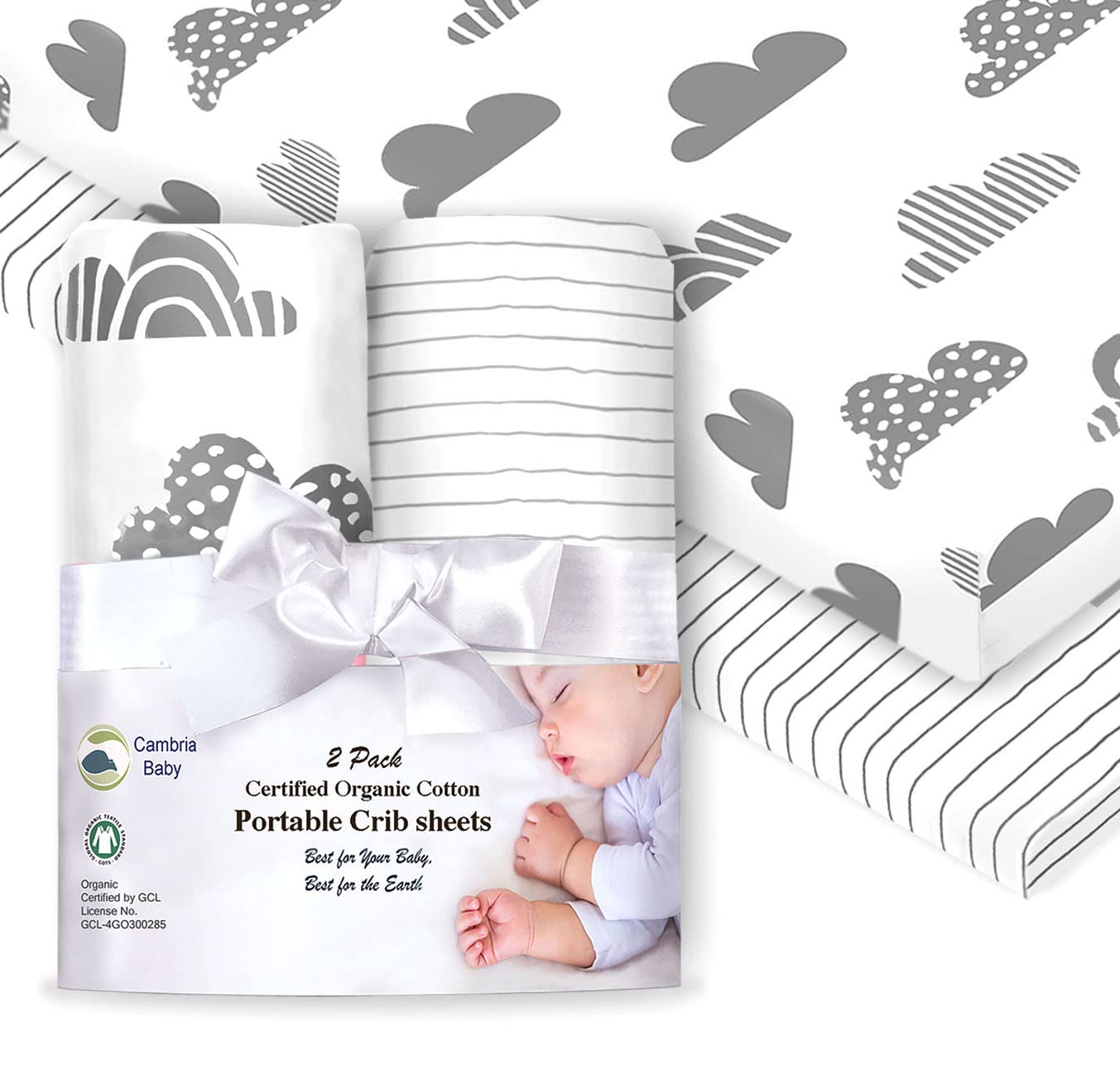 100% Organic Cotton Fitted Sheets for Graco Pack n Play, Babyletto, Pamo Babe, Hiccapop, Dream on Me, Evenflo, Baby Trend, Hygge Hush Portable/Mini Crib/Playards