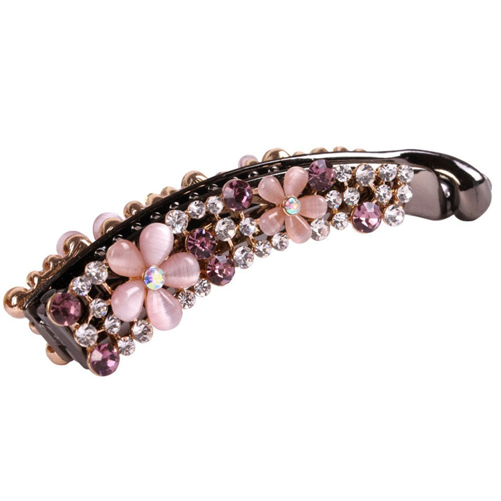 Casualfashion Sparkly Cryrstal Rhinestone Banana Hair Clips Comb for Lady Women Ponytail Holder (Blue)