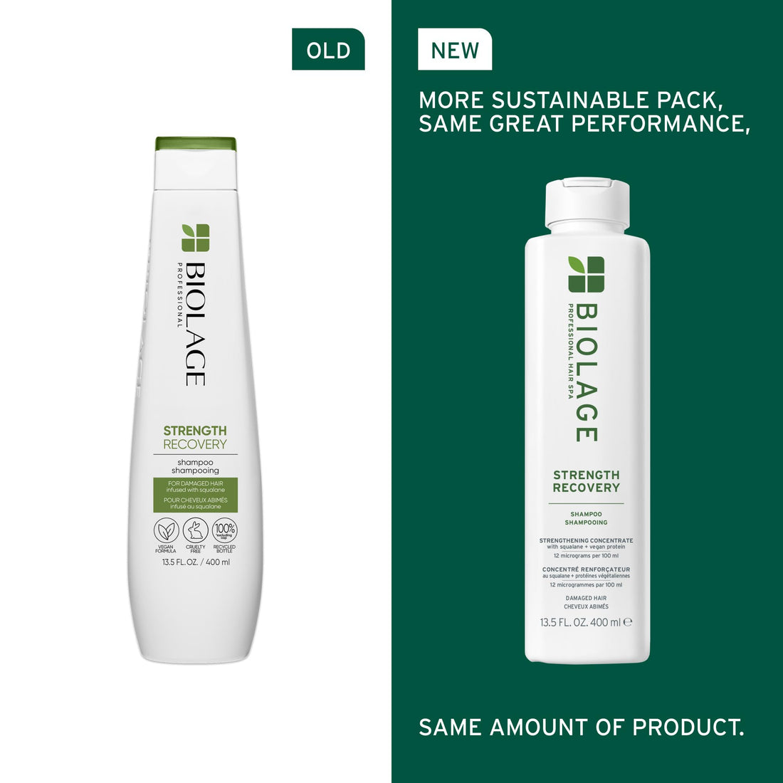 Biolage Strength Recovery Shampoo - Reduces Breakage & Detangles, For Damaged Hair, With Olive Squalane & Vegan Proteins, Paraben & Mineral Oil-Free 13.5 Fl Oz, Packaging May Vary