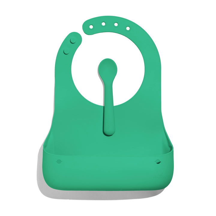 Avanchy Silicone Baby Bibs, Waterproof, Adjustable, BPA Free, Soft Unisex Set for Toddlers with Matching Spoon, Green