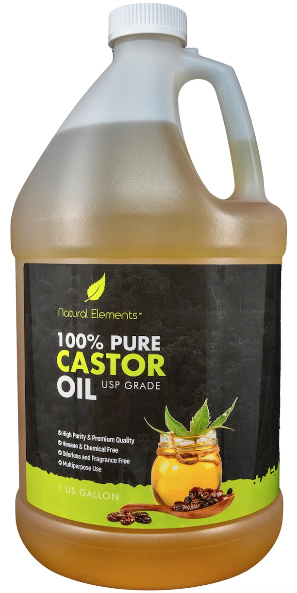 Natural Elements 100% Castor Oil USP Grade | Cold Pressed | Hexane Free | High Purity, Premium Quality