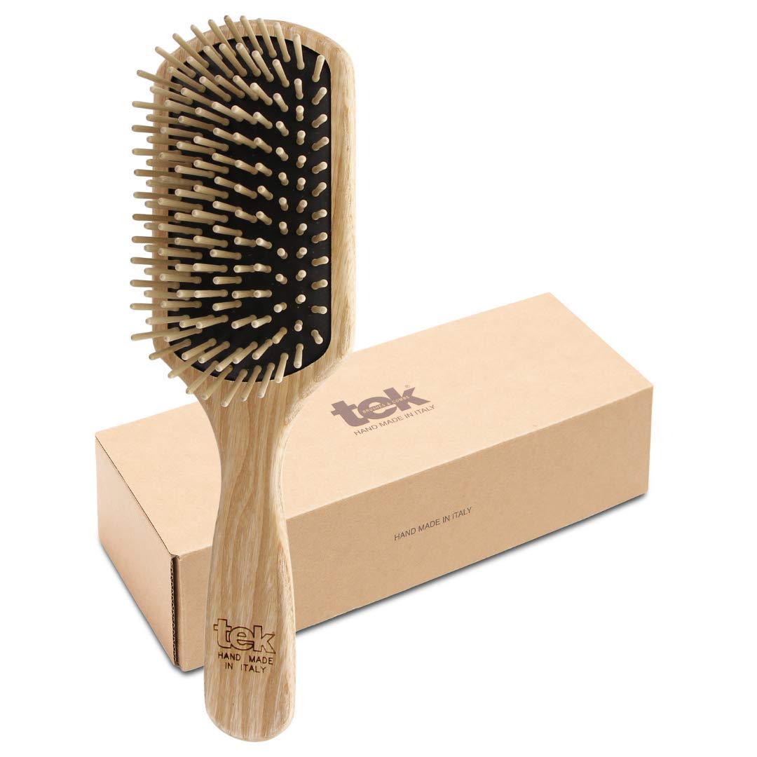 Tek paddle hairbrush in ash wood with regular pins - Handmade in Italy