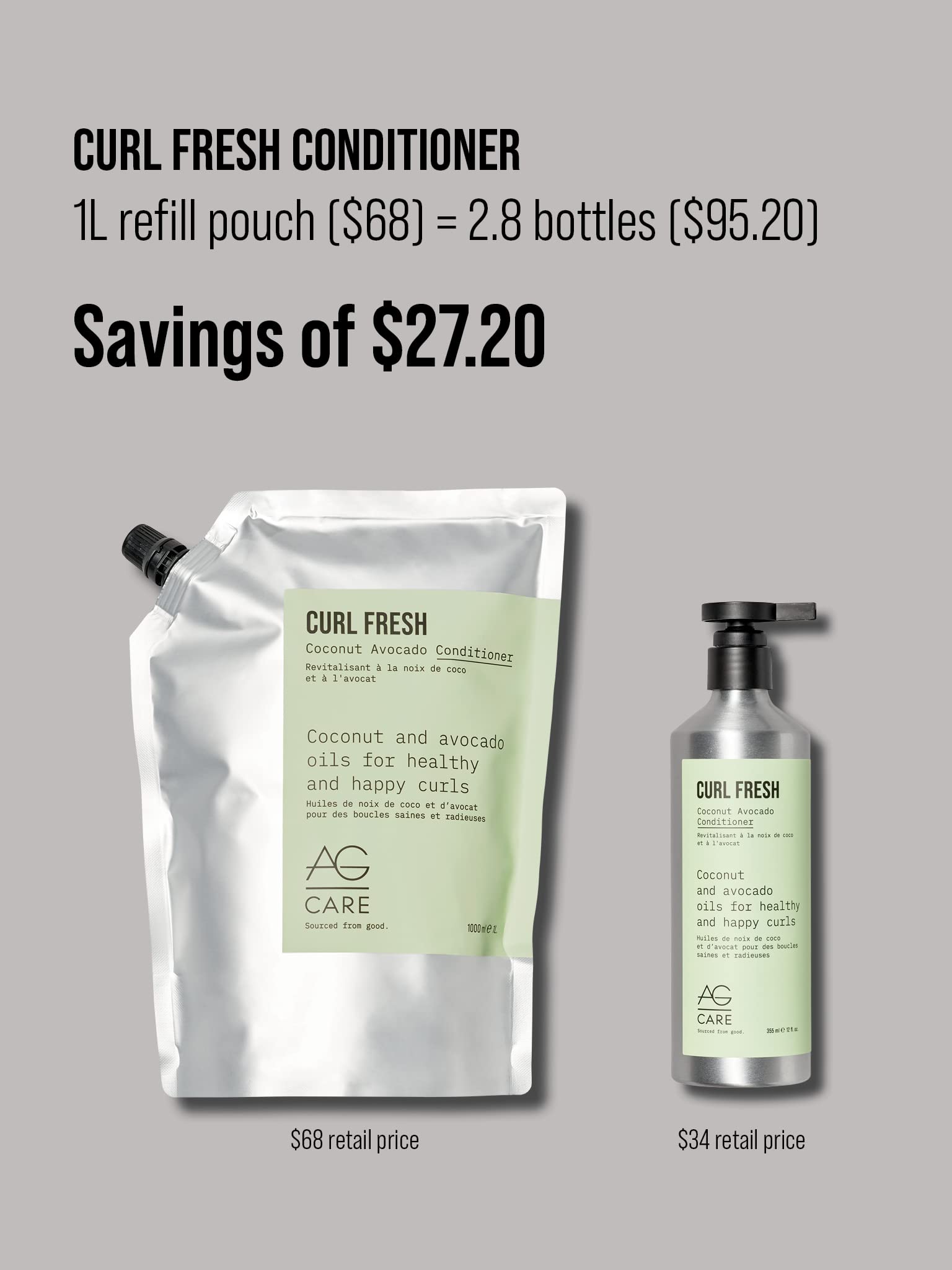 AG Care Curl Fresh Coconut Avocado Conditioner, 33.8 Fl Oz